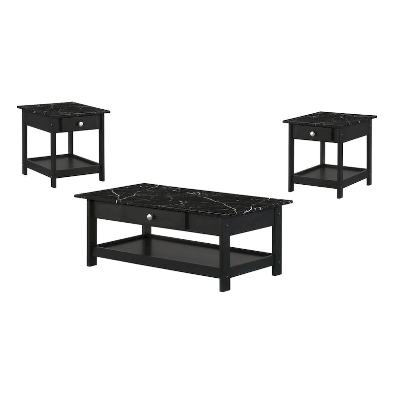 Table basse et bout de canapé en hévéa à étagères ouvertes 3 pièces DH BASIC avec tiroir par Denhour