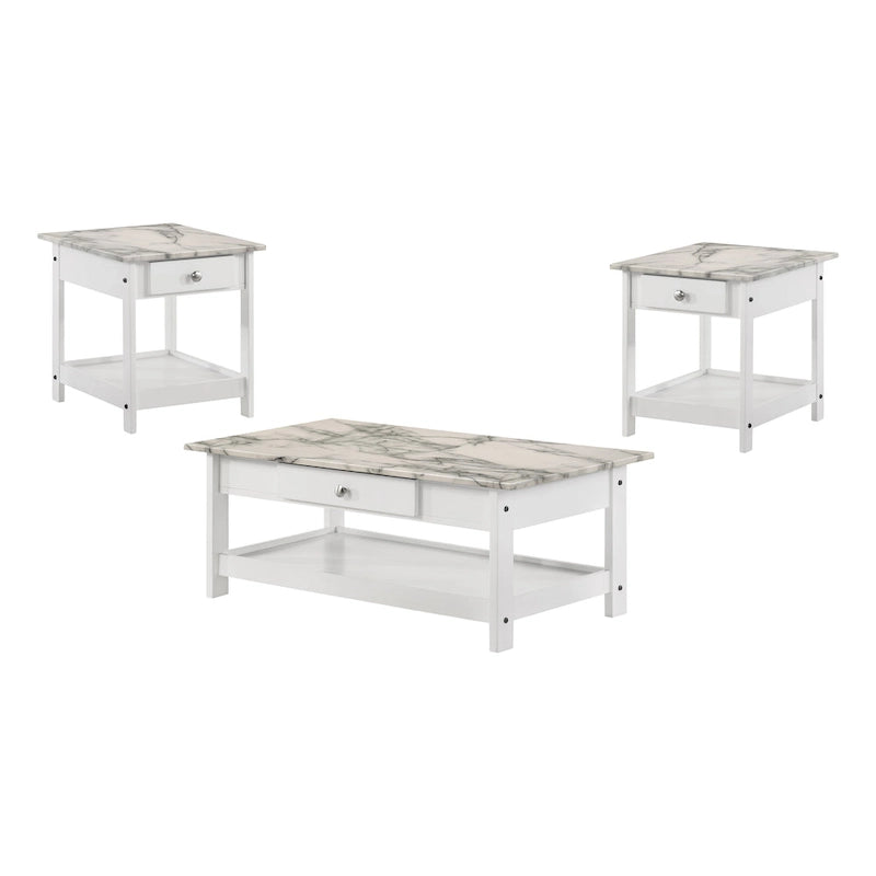 Table basse et bout de canapé en hévéa à étagères ouvertes 3 pièces DH BASIC avec tiroir par Denhour