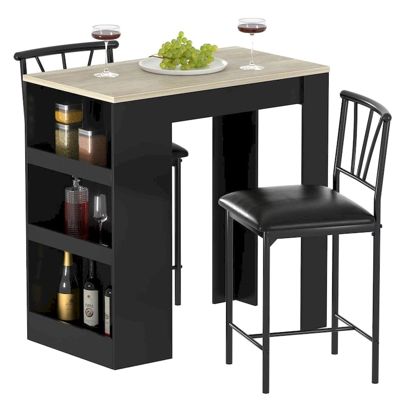 Ensemble de salle à manger 3 pièces, ensemble de table à manger hauteur comptoir pour 2 personnes, ensemble de table de cuisine compact