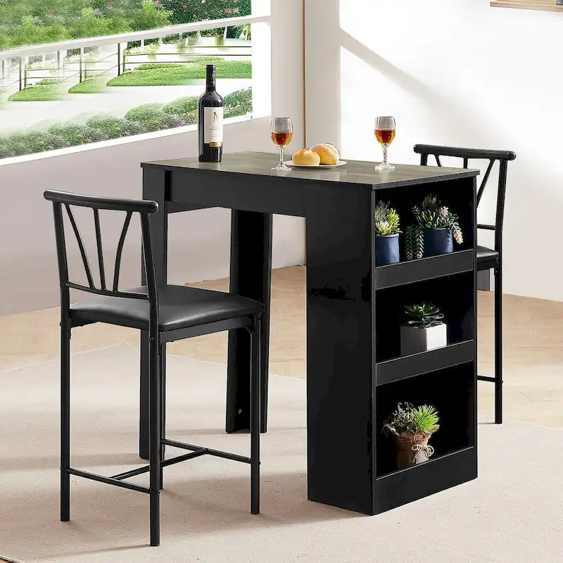 Ensemble de salle à manger 3 pièces, ensemble de table à manger hauteur comptoir pour 2 personnes, ensemble de table de cuisine compact