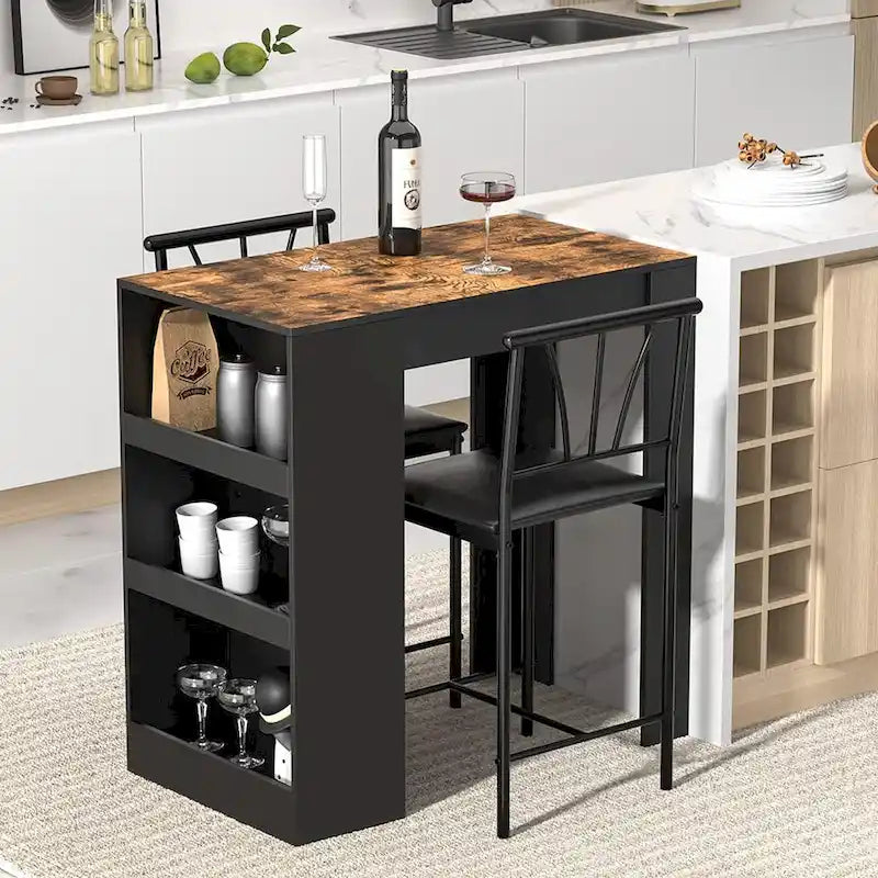 Ensemble de salle à manger 3 pièces, ensemble de table à manger hauteur comptoir pour 2 personnes, ensemble de table de cuisine compact