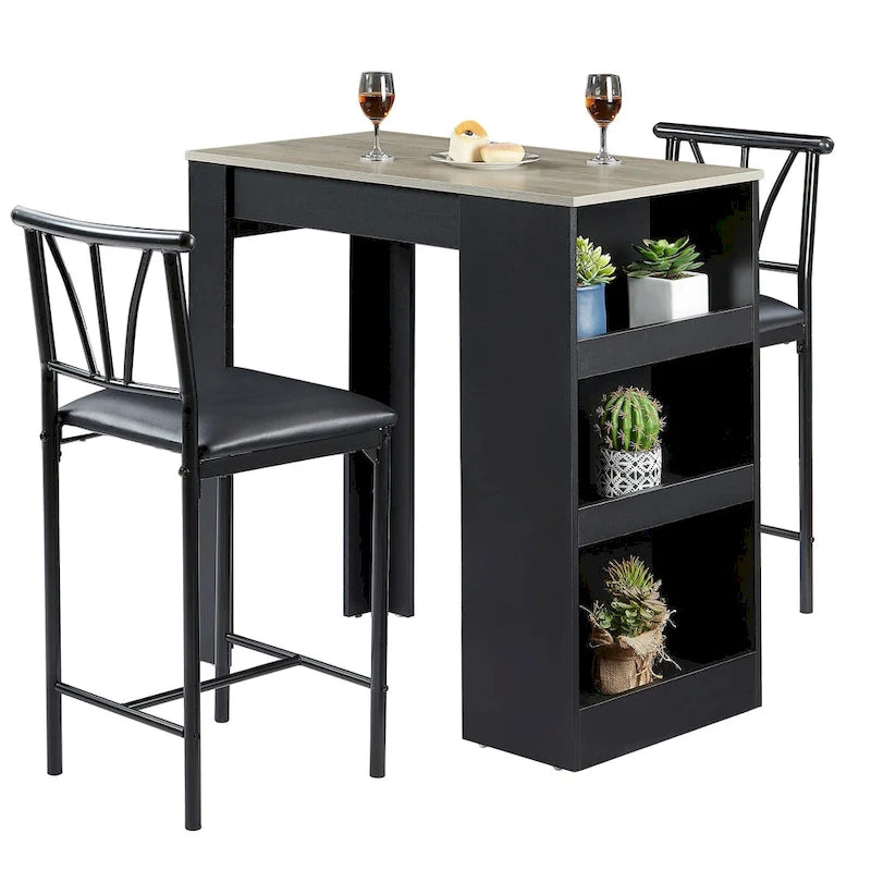 Ensemble de salle à manger 3 pièces, ensemble de table à manger hauteur comptoir pour 2 personnes, ensemble de table de cuisine compact