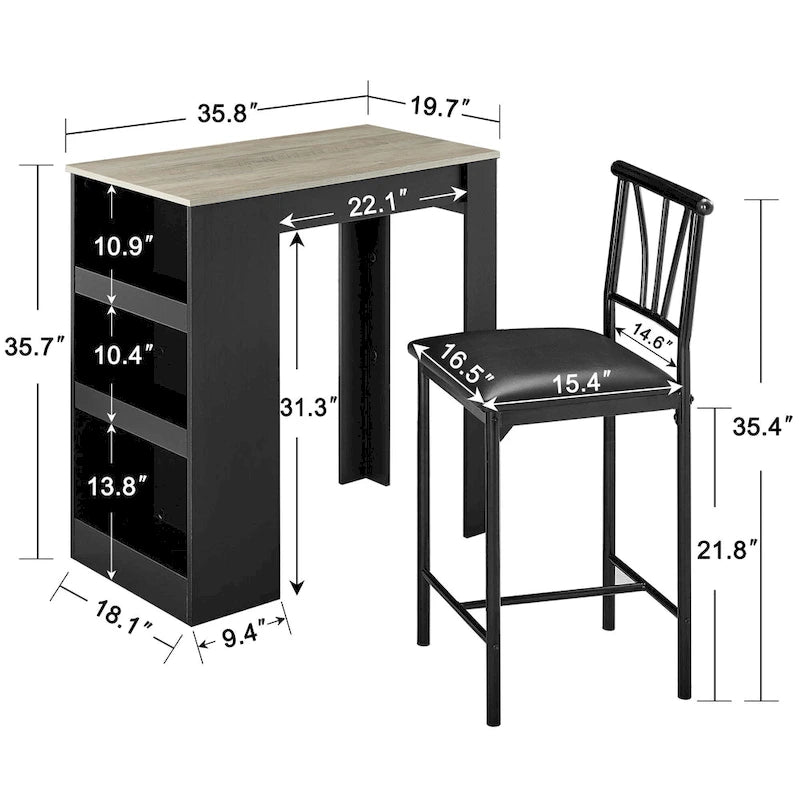 Ensemble de salle à manger 3 pièces, ensemble de table à manger hauteur comptoir pour 2 personnes, ensemble de table de cuisine compact