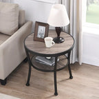 Myhozm Table d'appoint ronde rustique avec rangement, table d'appoint industrielle pour salon