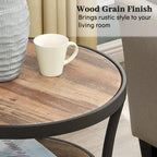 Myhozm Table d'appoint ronde rustique avec rangement, table d'appoint industrielle pour salon