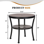 Myhozm Table d'appoint ronde rustique avec rangement, table d'appoint industrielle pour salon