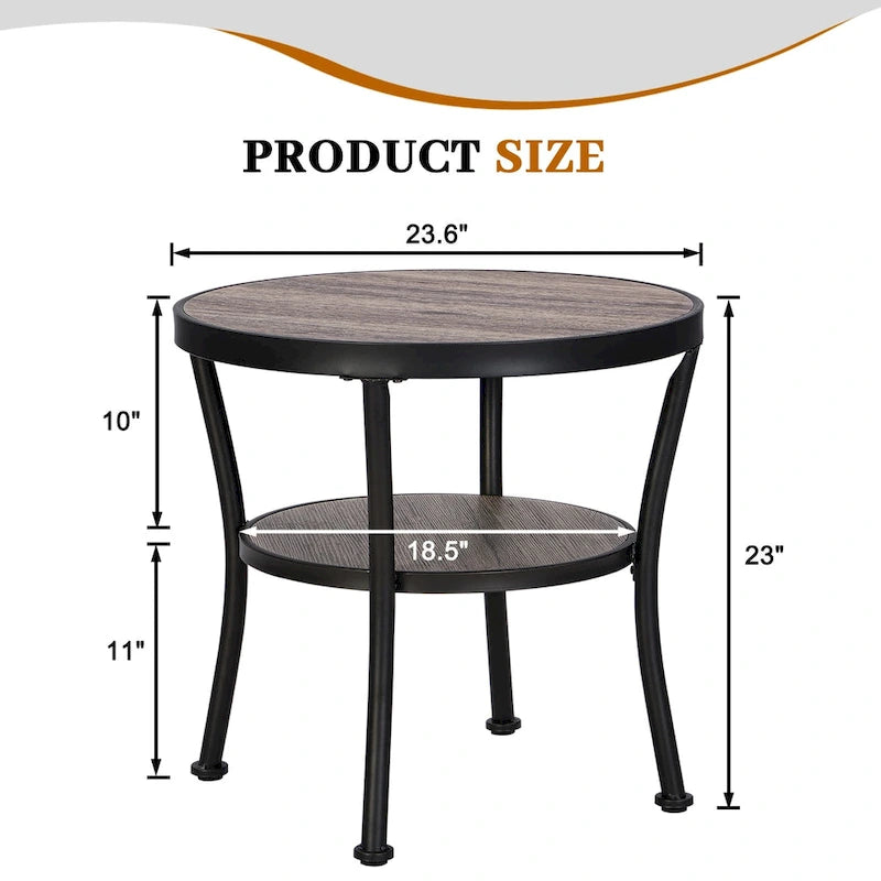 Myhozm Table d'appoint ronde rustique avec rangement, table d'appoint industrielle pour salon