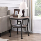 Myhozm Table d'appoint ronde rustique avec rangement, table d'appoint industrielle pour salon