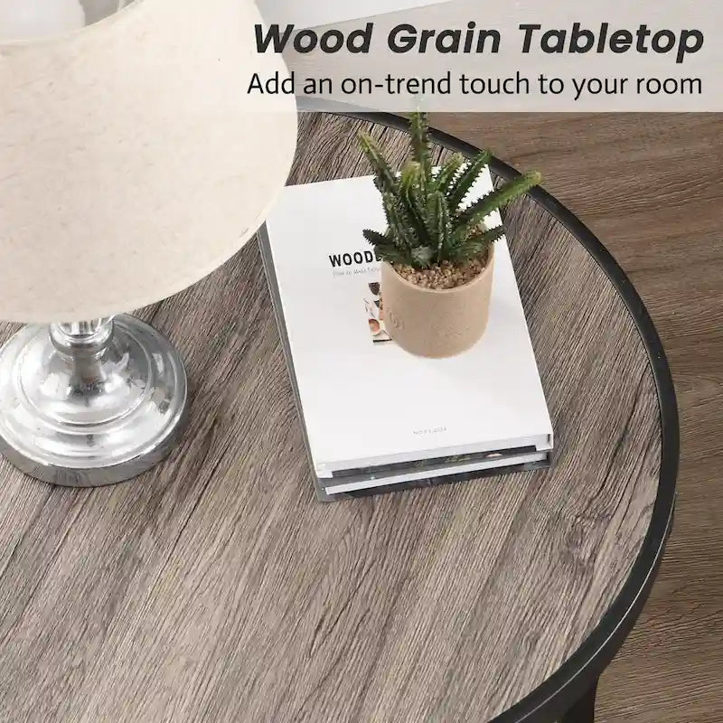 Myhozm Table d'appoint ronde rustique avec rangement, table d'appoint industrielle pour salon