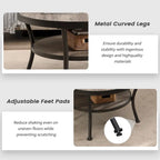 Myhozm Table d'appoint ronde rustique avec rangement, table d'appoint industrielle pour salon