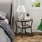 Myhozm Table d'appoint ronde rustique avec rangement, table d'appoint industrielle pour salon