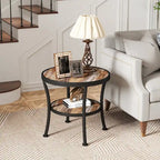 Myhozm Table d'appoint ronde rustique avec rangement, table d'appoint industrielle pour salon