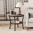 Myhozm Table d'appoint ronde rustique avec rangement, table d'appoint industrielle pour salon