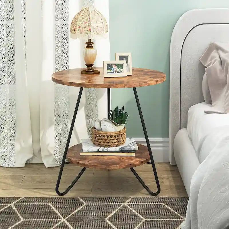 Table d'appoint/de chevet en marbre doré avec étagères