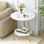 Table d'appoint/de chevet en marbre doré avec étagères
