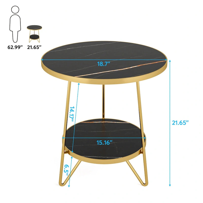 Table d'appoint/de chevet en marbre doré avec étagères
