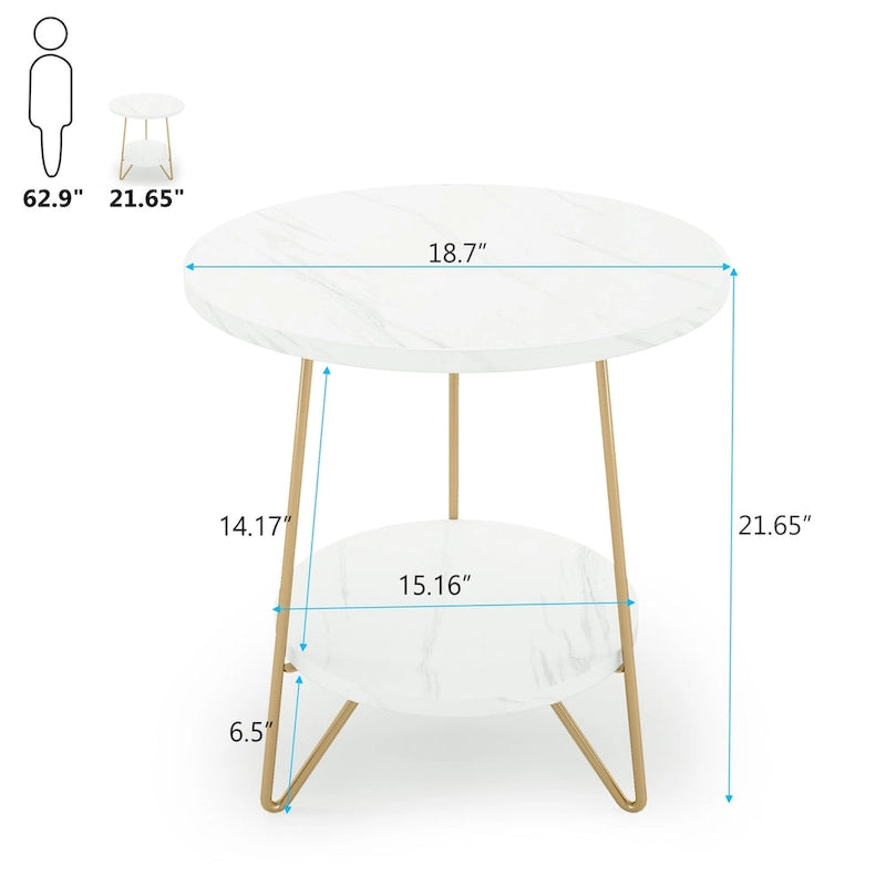 Table d'appoint/de chevet en marbre doré avec étagères
