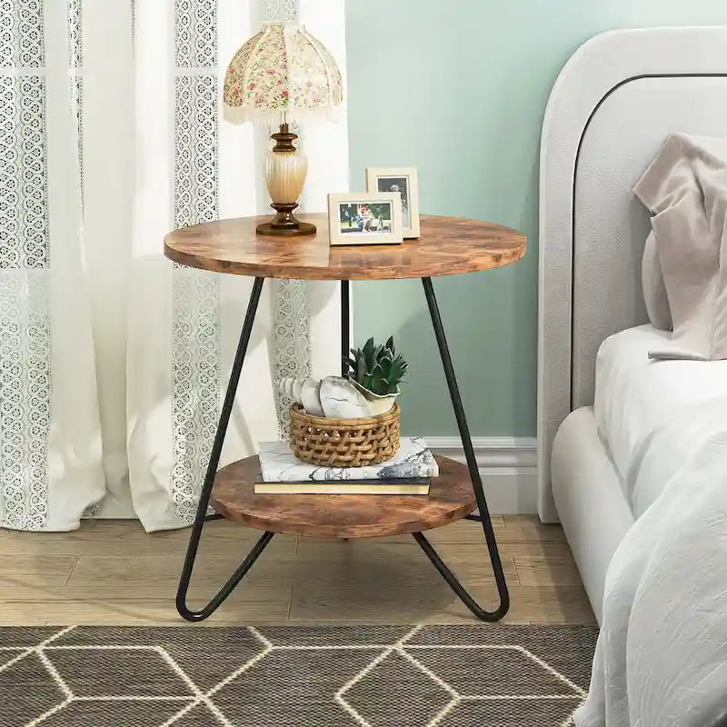 Table d'appoint/de chevet en marbre doré avec étagères