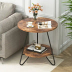 Table d'appoint/de chevet en marbre doré avec étagères