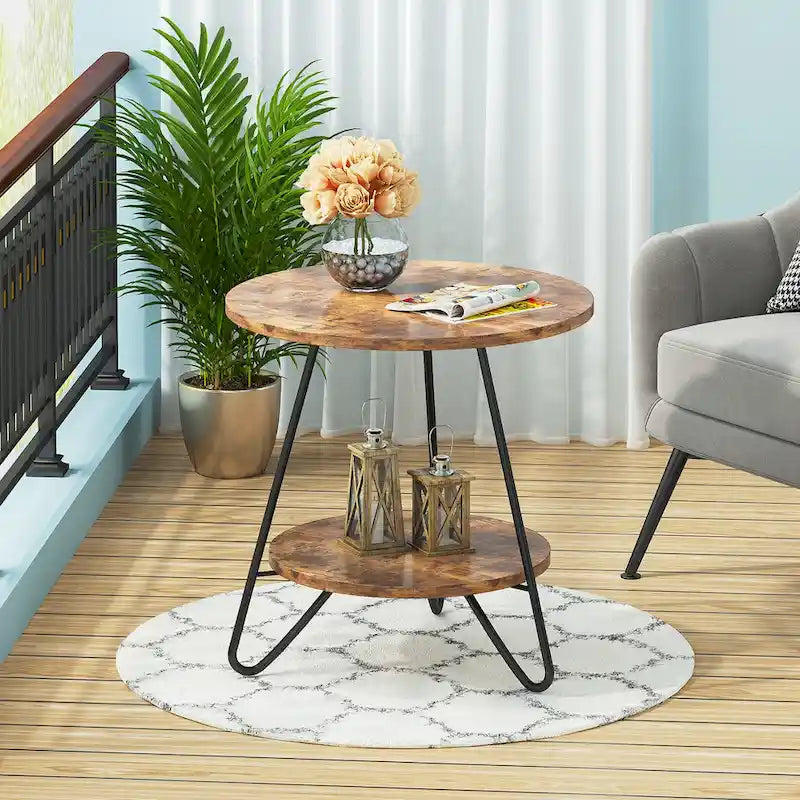 Table d'appoint/de chevet en marbre doré avec étagères