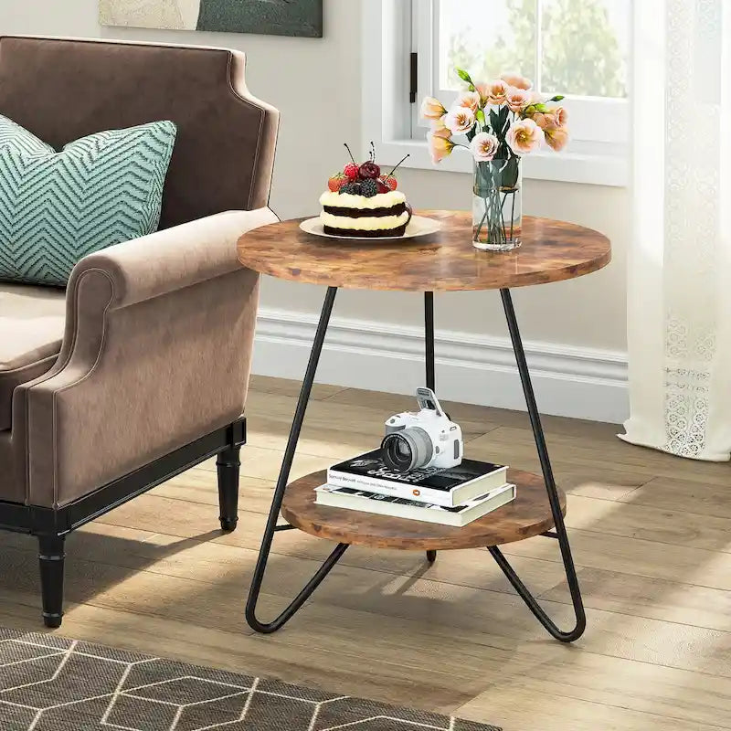 Table d'appoint/de chevet en marbre doré avec étagères