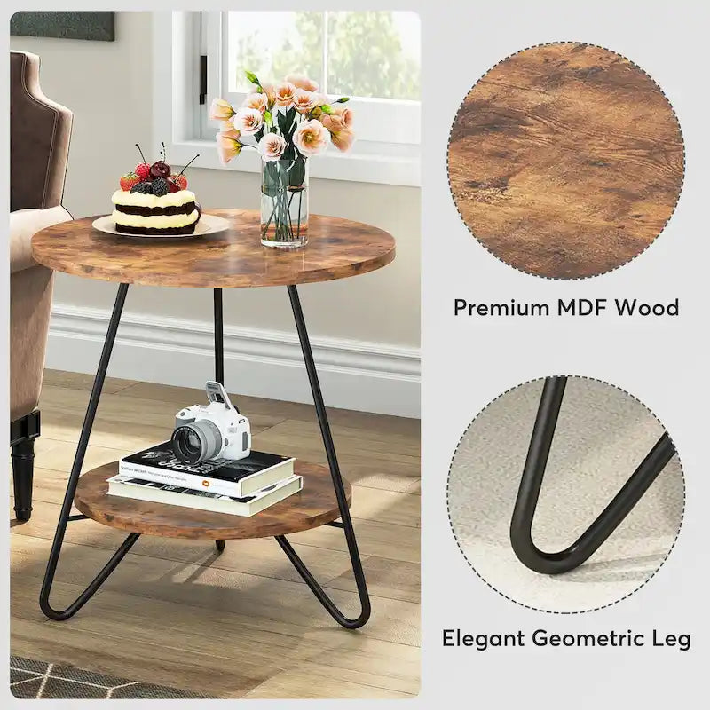 Table d'appoint/de chevet en marbre doré avec étagères