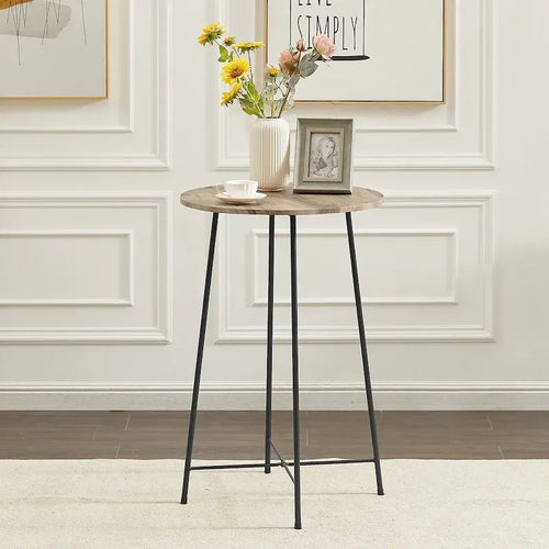 Table haute de bar ronde de 35,4", table de bistrot/petit-déjeuner de style industriel avec plateau en bois