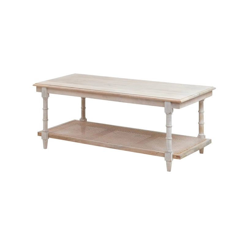Table basse en bois et rotin Chesterfield - Blanc délavé
