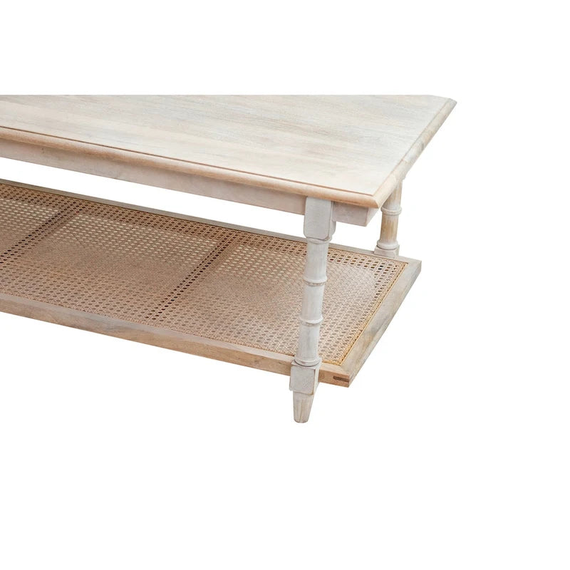 Table basse en bois et rotin Chesterfield - Blanc délavé