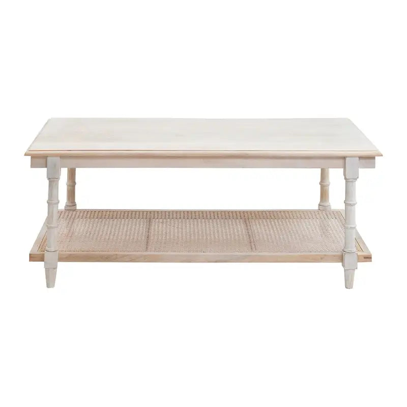 Table basse en bois et rotin Chesterfield - Blanc délavé