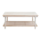 Table basse en bois et rotin Chesterfield - Blanc délavé