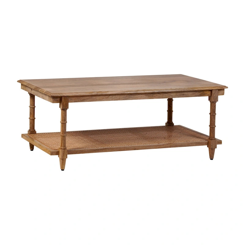 Table basse en bois et rotin Chesterfield - Blanc délavé