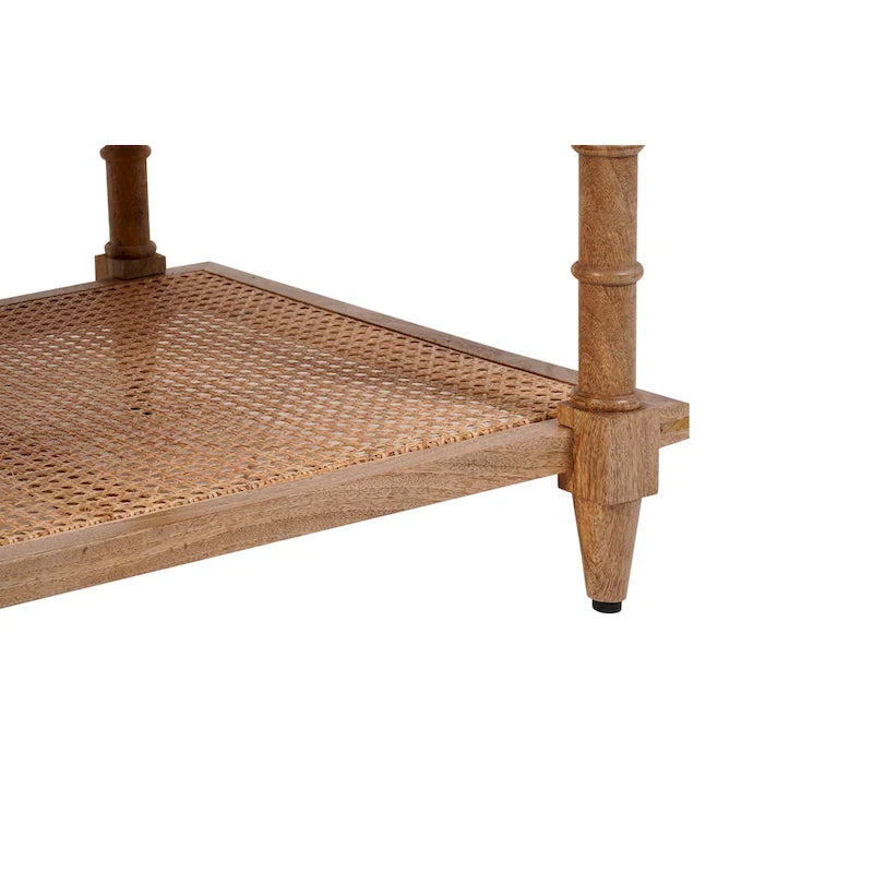 Table basse en bois et rotin Chesterfield - Blanc délavé