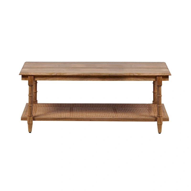 Table basse en bois et rotin Chesterfield - Blanc délavé