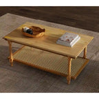 Table basse en bois et rotin Chesterfield - Blanc délavé