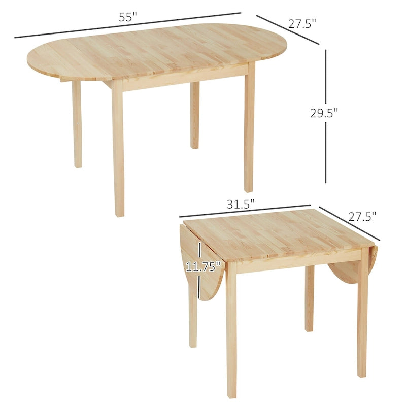 HOMCOM Table de cuisine 55 po en bois massif, Tables à abattants pour petits espaces, Table à manger pliante