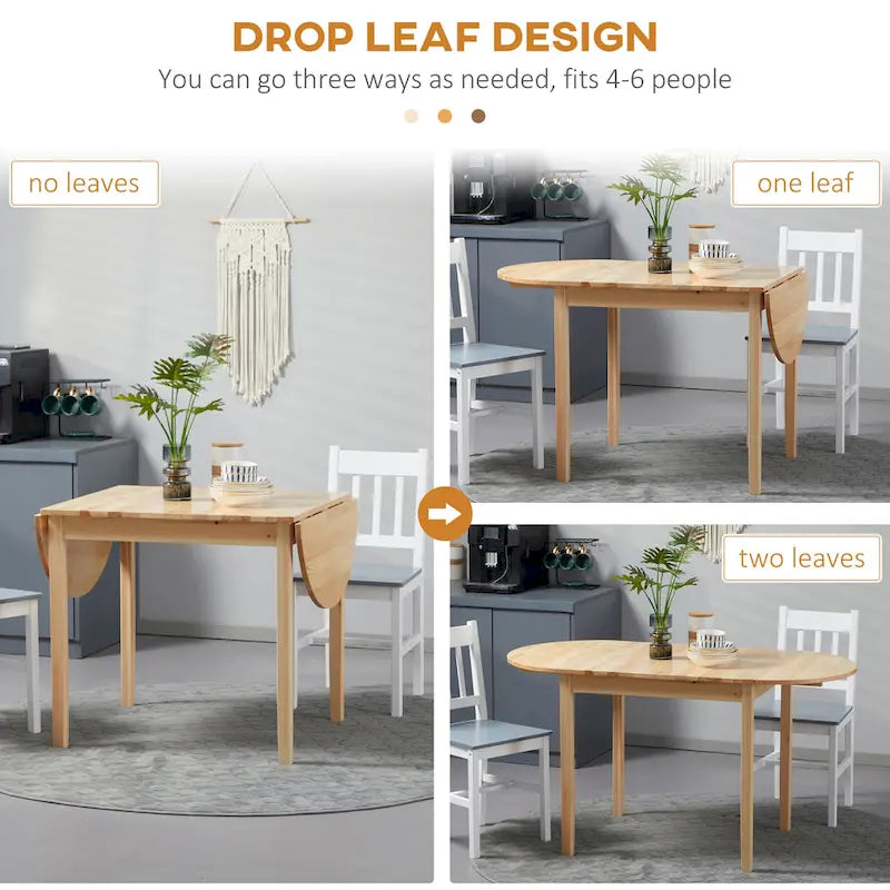 HOMCOM Table de cuisine 55 po en bois massif, Tables à abattants pour petits espaces, Table à manger pliante