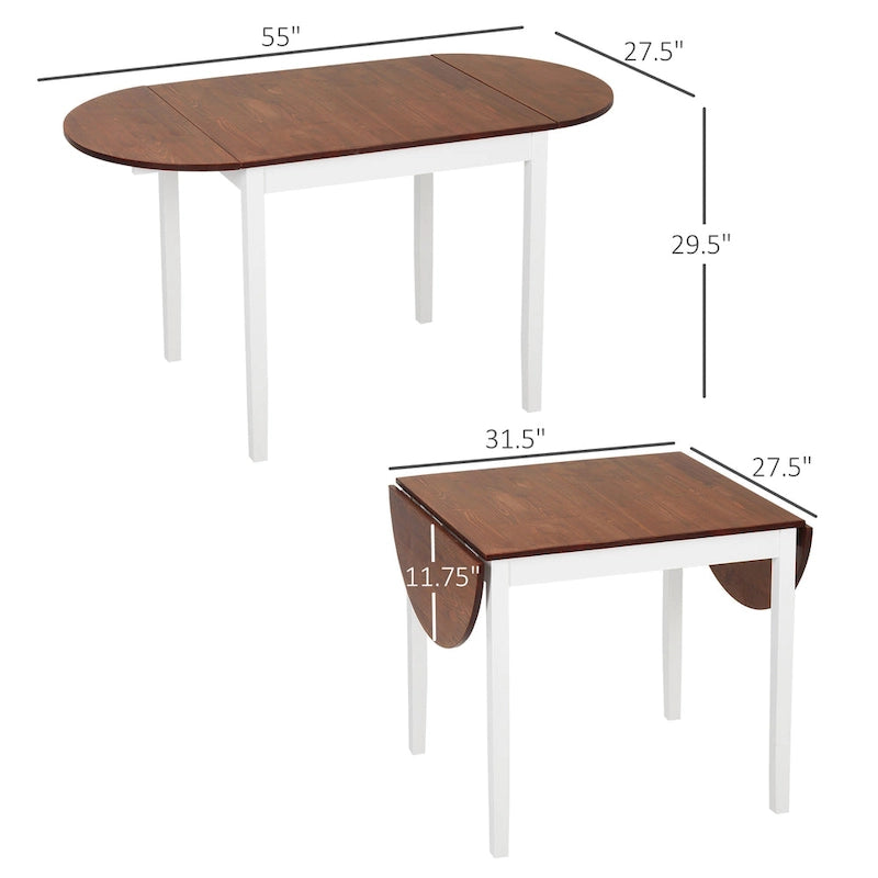 HOMCOM Table de cuisine 55 po en bois massif, Tables à abattants pour petits espaces, Table à manger pliante