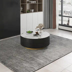 Table basse moderne en forme de tambour avec placage de chêne, Table basse en pierre frittée avec 2 tiroirs en bois massif