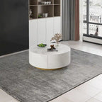 Table basse moderne en forme de tambour avec placage de chêne, Table basse en pierre frittée avec 2 tiroirs en bois massif