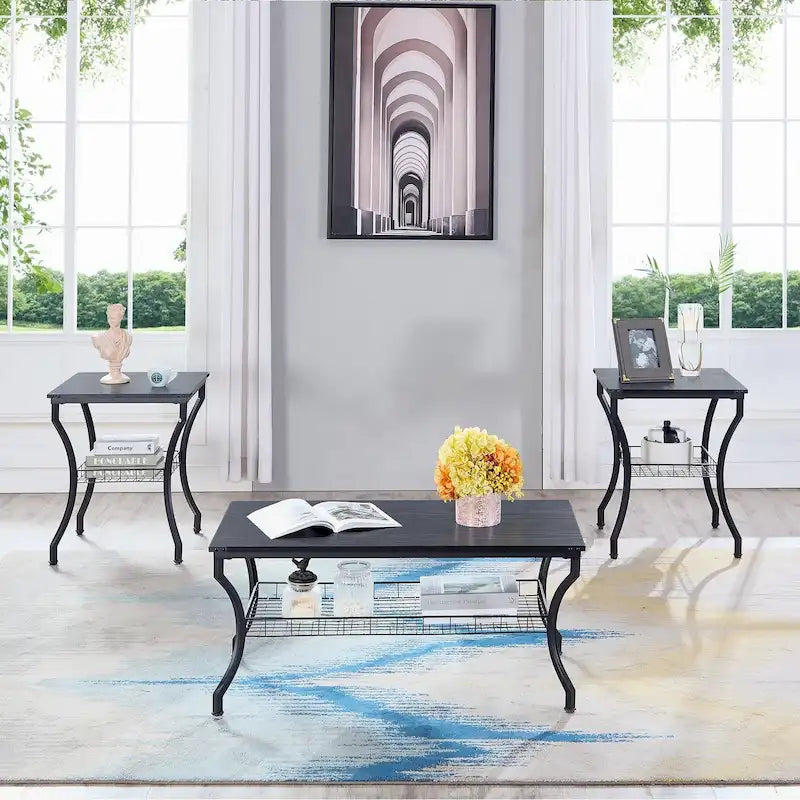 Ensemble de 3 tables basses d'appoint, style vintage avec 2 tables de bout