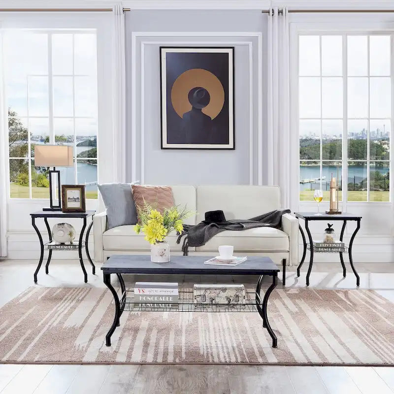 Ensemble de 3 tables basses d'appoint, style vintage avec 2 tables de bout
