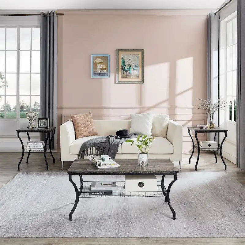 Ensemble de 3 tables basses d'appoint, style vintage avec 2 tables de bout