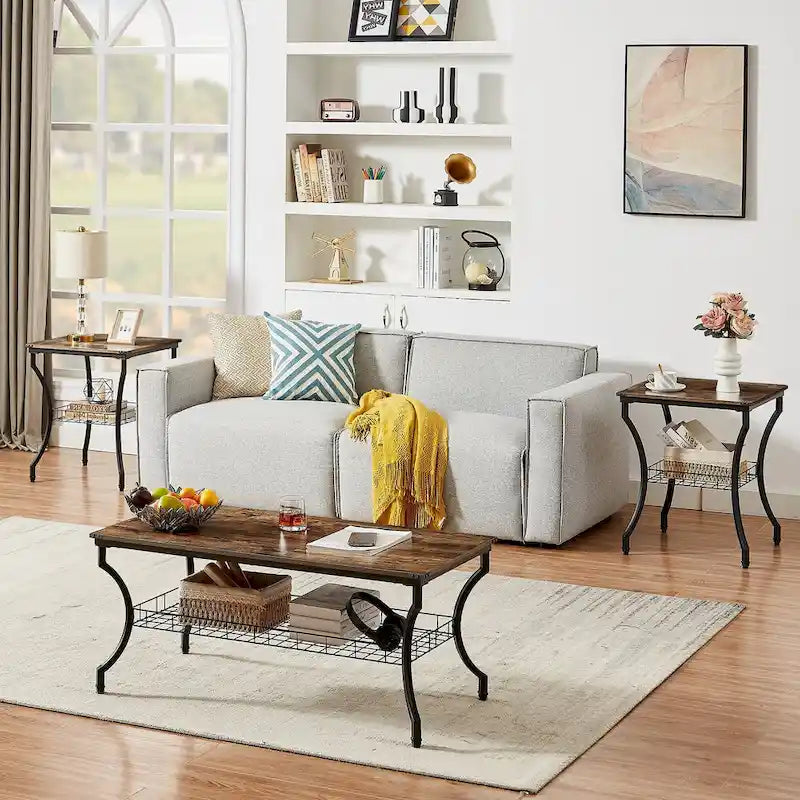 Ensemble de 3 tables basses d'appoint, style vintage avec 2 tables de bout