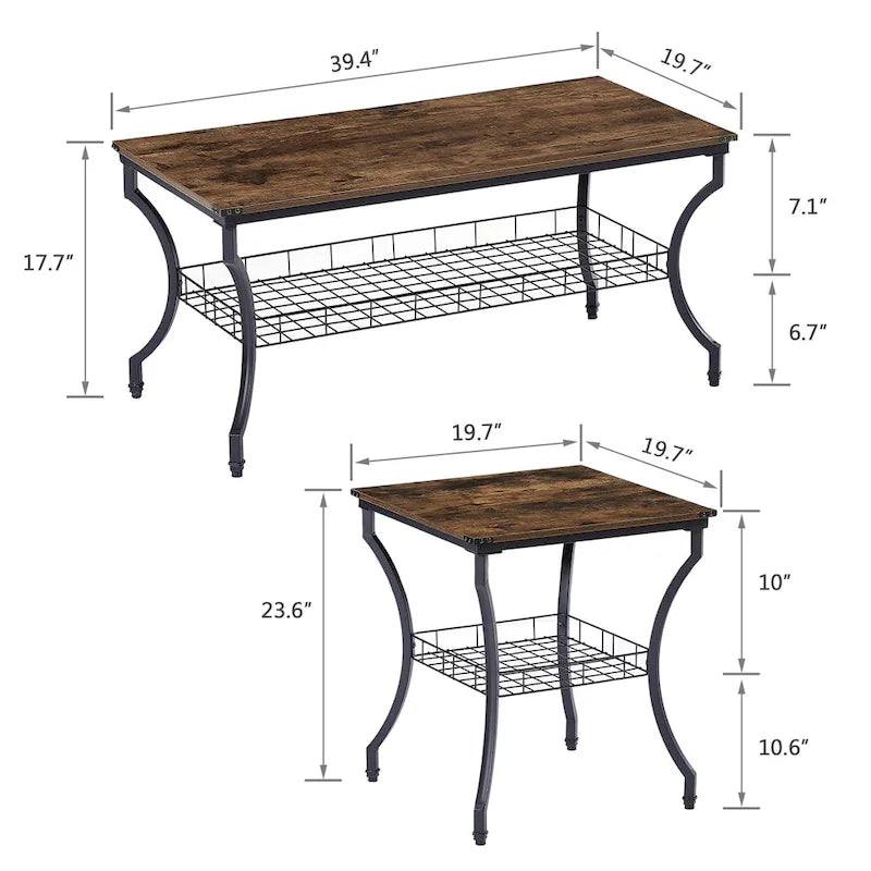 Ensemble de 3 tables basses d'appoint, style vintage avec 2 tables de bout