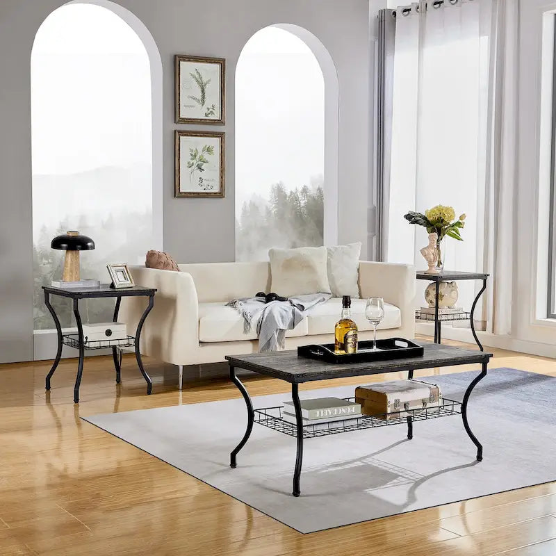 Ensemble de 3 tables basses d'appoint, style vintage avec 2 tables de bout
