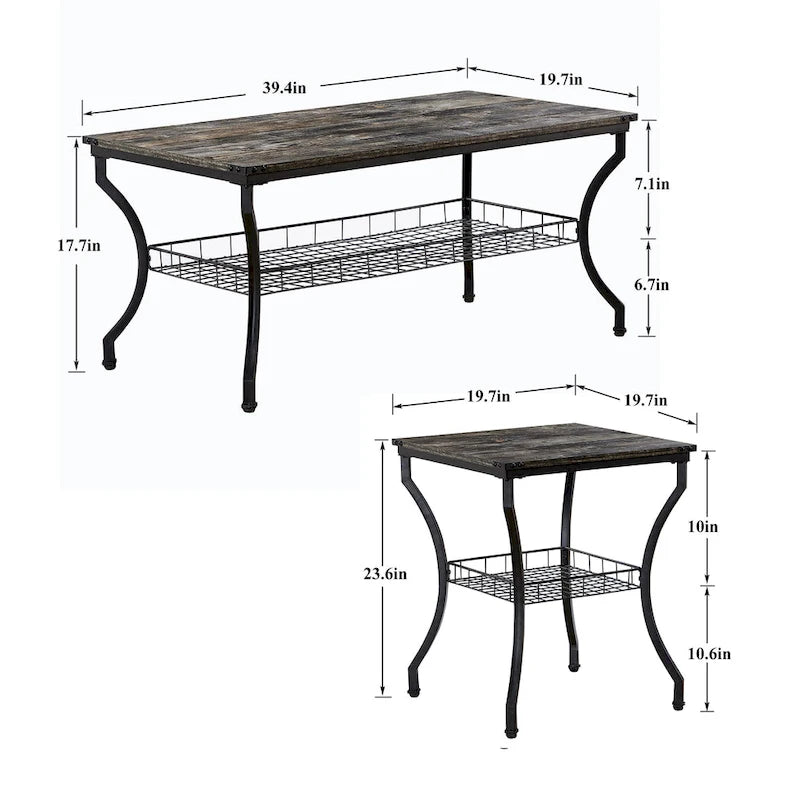 Ensemble de 3 tables basses d'appoint, style vintage avec 2 tables de bout