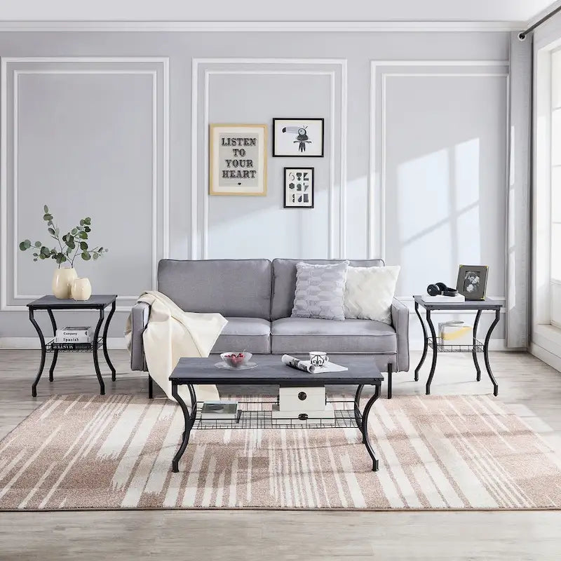 Ensemble de 3 tables basses d'appoint, style vintage avec 2 tables de bout