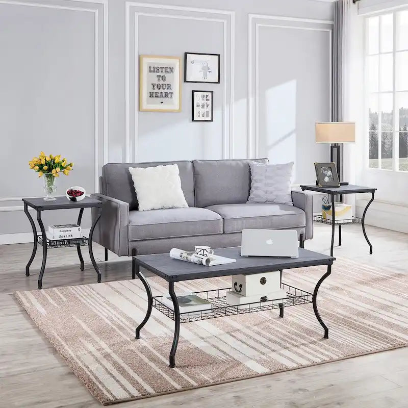 Ensemble de 3 tables basses d'appoint, style vintage avec 2 tables de bout