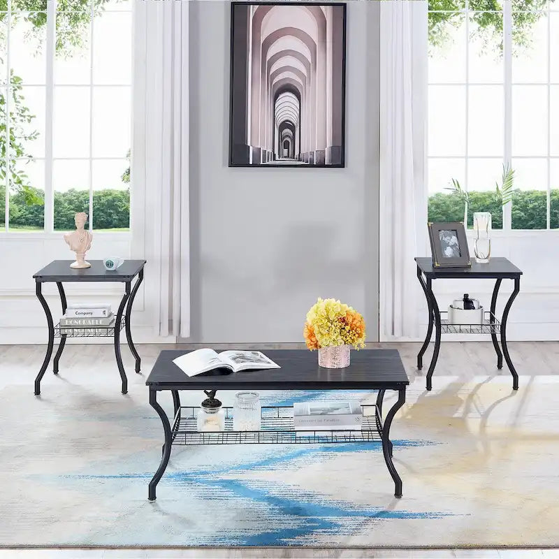 Ensemble de 3 tables basses d'appoint, style vintage avec 2 tables de bout